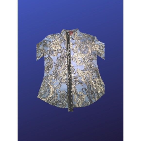 TALBOTS HABERDASHERY PETITES Blouse Shirt, BLUE/CRM/BLACK PAISLEY, Size 2P, NWOT - Picture 6 of 8